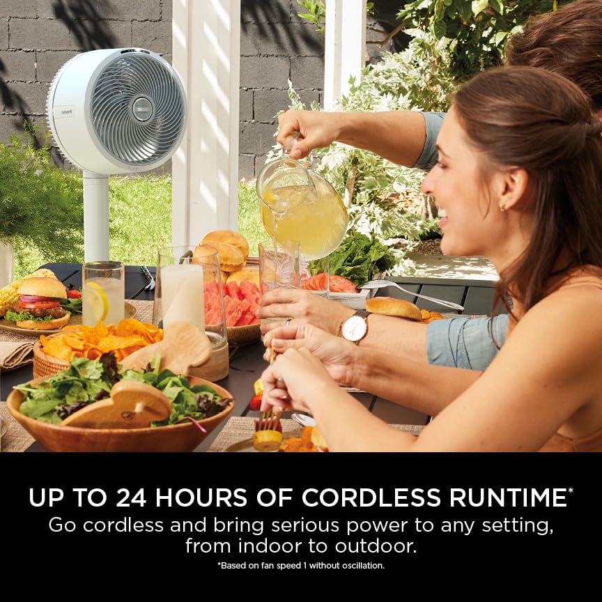 Image of Shark FlexBreeze Cordless Table & Pedestal Fan FA200INWH | 24Hrs Battery | 70 ft Air Throw | BLDC Motor | 180 Oscillation (10 Angles) | 55 Vertical Tilt | 5 Speeds + 2 Breeze Modes | Remote, White