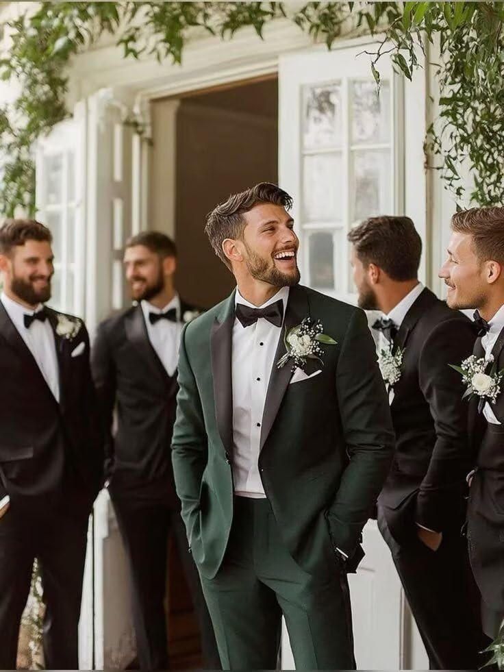 Men's 2 Piece Tuxedo Suit Slim Fit One Button Suits for Men Formal Wedding Prom Tuxedo Blazer Pants Set with Bow Tie2