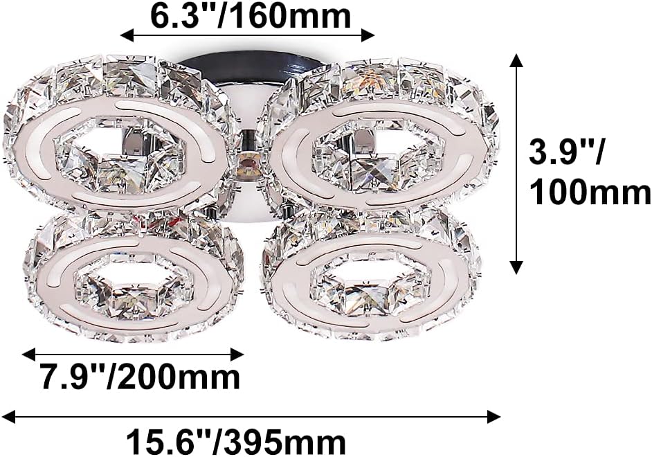 Finktonglan Modern Acrylic Chandelier, 4 Ring Flush Mount Ceiling Light, LED Stainless Steel Ceiling Light Fixture for Living Room, Dining Room, Bedroom, Kitchen, Warm White