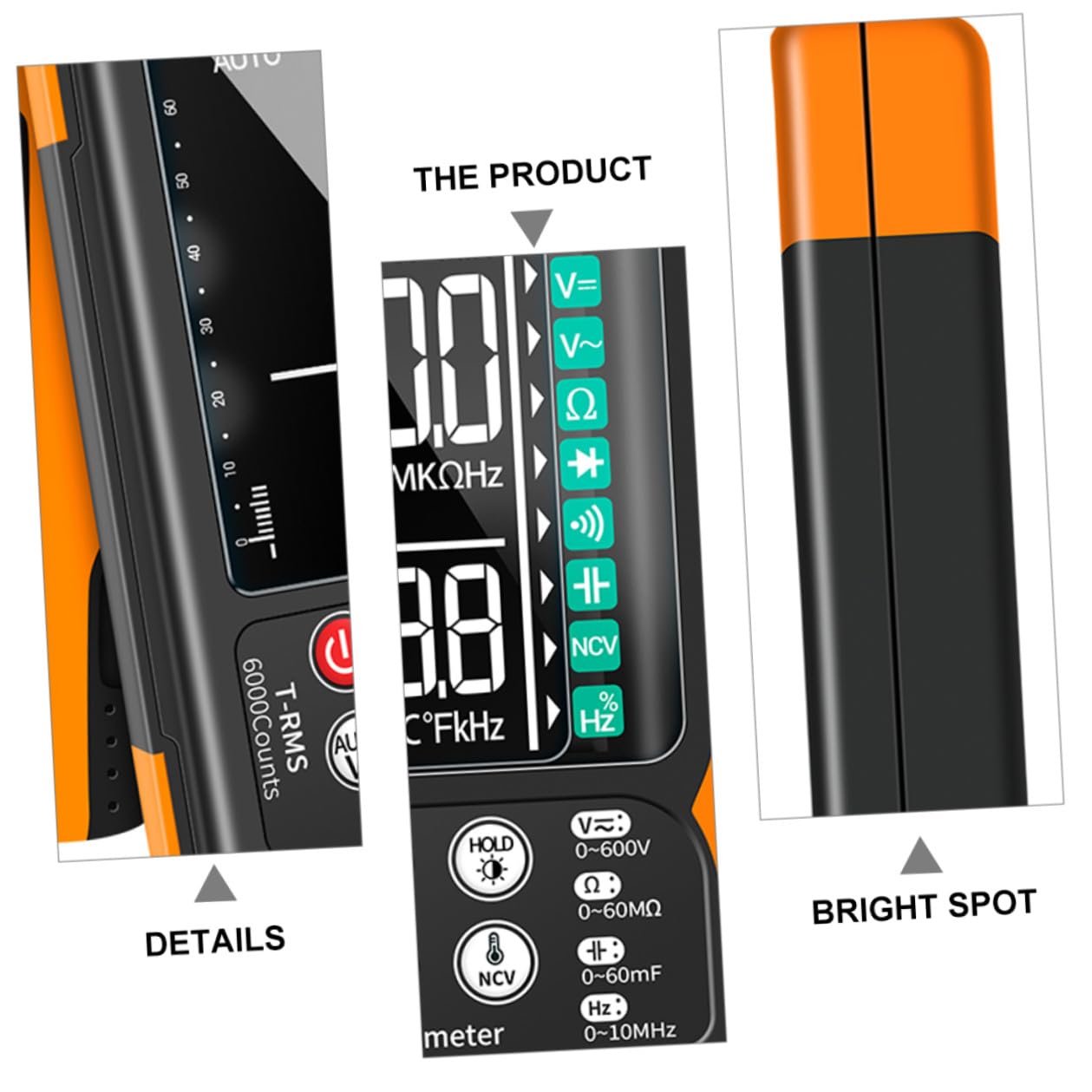 Q60 Digital Multimeter with Ncv Non-Contact Voltage Tester, Auto-ranging True Multimeter for Electrical Repair, Voltage Current Meter with Data Hold, Backlight, Continuity Buzzer,