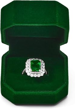 Green Octagonal Velvet Small Proposal Engagement Ring Gift Box | with silky soft scratch-resistant surface,elegant packaging for proposal, engagement, wedding, anniversary and holiday gifts