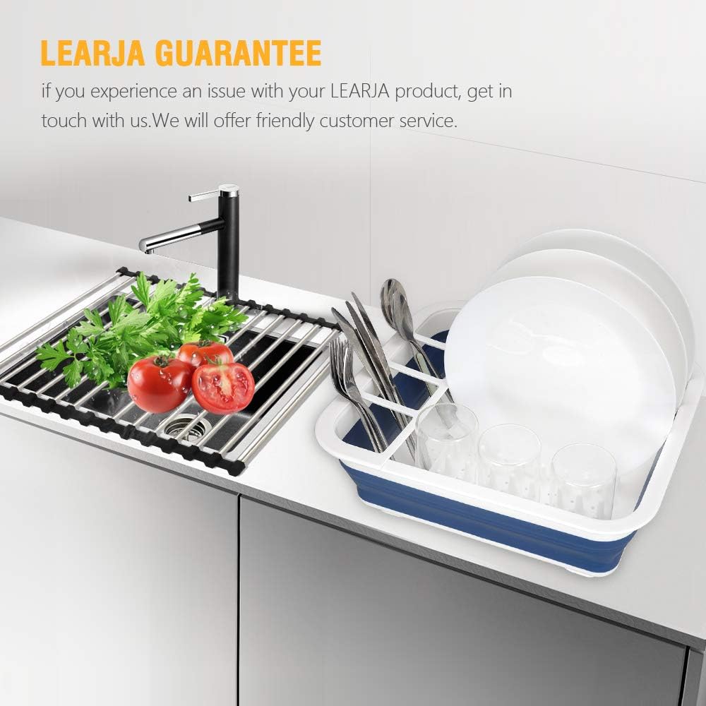 Learja Dish Drying Rack Camping,Small Folding Collapsible,Portable,Compact Drainer,Kitchen,Camper,RV,Caravan(Without Drainer Board)