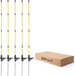 46 Inches Electric Fence Posts with Adjustable Clips, 20PCS Fiberglass Step in Posts with Metal Spikes, Fence Post for Patio, Garden, Lawn