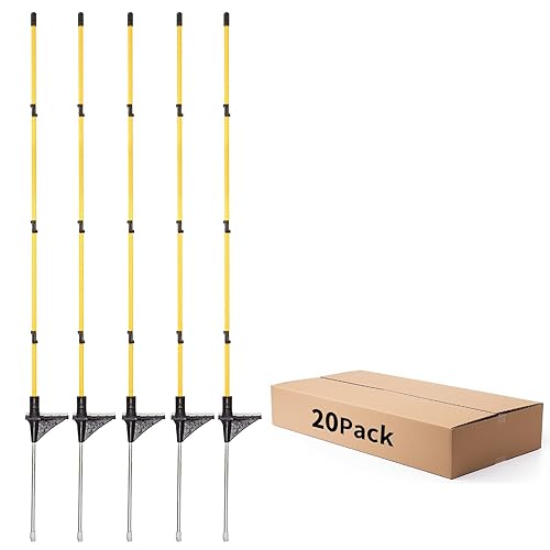 FENSMILE Postes de valla eléctrica de 46 pulgadas con clips ajustables, 20 postes de fibra de vidrio con picos de metal, poste de valla para patio,