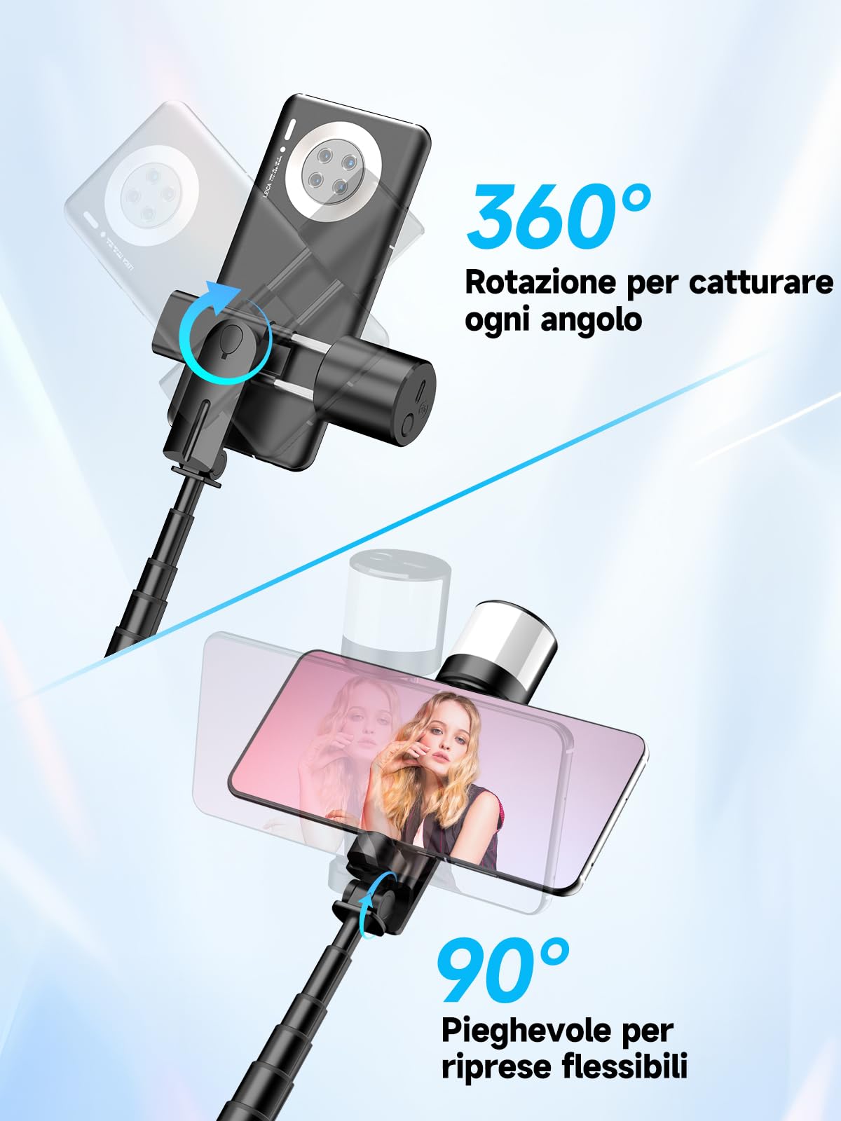 Moman Selfie Stick Treppiede con Luce di Riempimento, Q12S Treppiede Portatile Supporto per Telefono 77CM Supporto in Alluminio per Smartphone