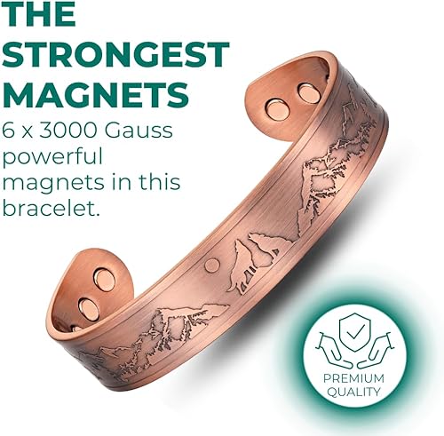 Miniatura 3 de Willis Judd Pulsera de cobre para hombre Lobos aullando lobos con diseño de vida silvestre de luna llena, Cobre