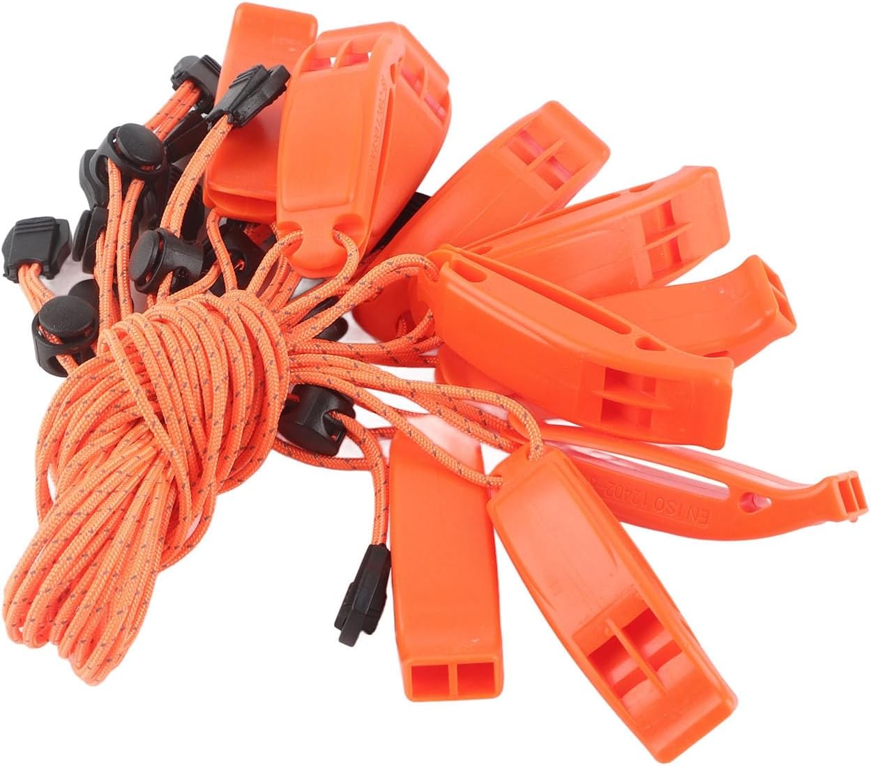 10 Pcs Safety Whistle, Orange Emergency Whistle Survival Shrill Loud Whistle with Rope for Camping Hiking Hunting Fishing