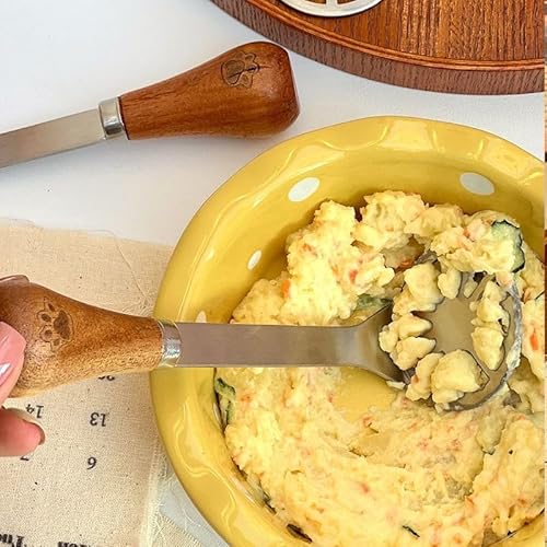Mini Avocado Masher, Mini Potato Mashers with Wood Non Slip Handle Stainless Steel Bean and Potato Masher Small Food Masher Lightweight Kitchen Tool