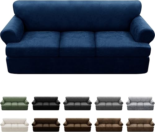 Miniatura 102 de Fundas para sillón con cojines en forma de T de 2 piezas, apariencia de cuero, funda para sofá, funda para silla, protector elástico para muebles,