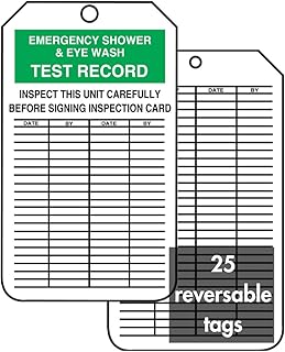Accuform Signs MGT207CTP Inspection Record Tag, Legend "Emergency Shower & Eye WASH Test Record", 5.75" Length x 3.25" Width x 0.010" Thickness, PF-Cardstock, Green/Black on White (Pack of 25)
