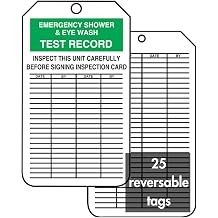 Accuform Signs MGT207CTP Inspection Record Tag, Legend "Emergency Shower & Eye WASH Test Record", 5.75" Length x 3.25" Width x 0.010" Thickness, PF-Cardstock, Green/Black on White Pack of 25