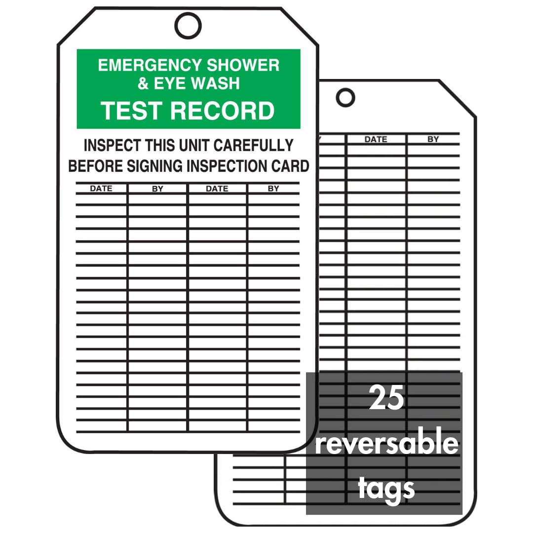 Accuform Signs MGT207CTP Inspection Record Tag, Legend "Emergency Shower & Eye WASH Test Record", 5.75" Length x 3.25" Width x 0.010" Thickness, PF-Cardstock, Green/Black on White (Pack of 25)