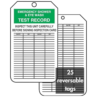 Accuform Signs MGT207CTP Inspection Record Tag, Legend "Emergency Shower & Eye WASH Test Record", 5.75" Length x 3.25" Width x 0.010" Thickness, PF-Cardstock, Green/Black on White Pack of 25