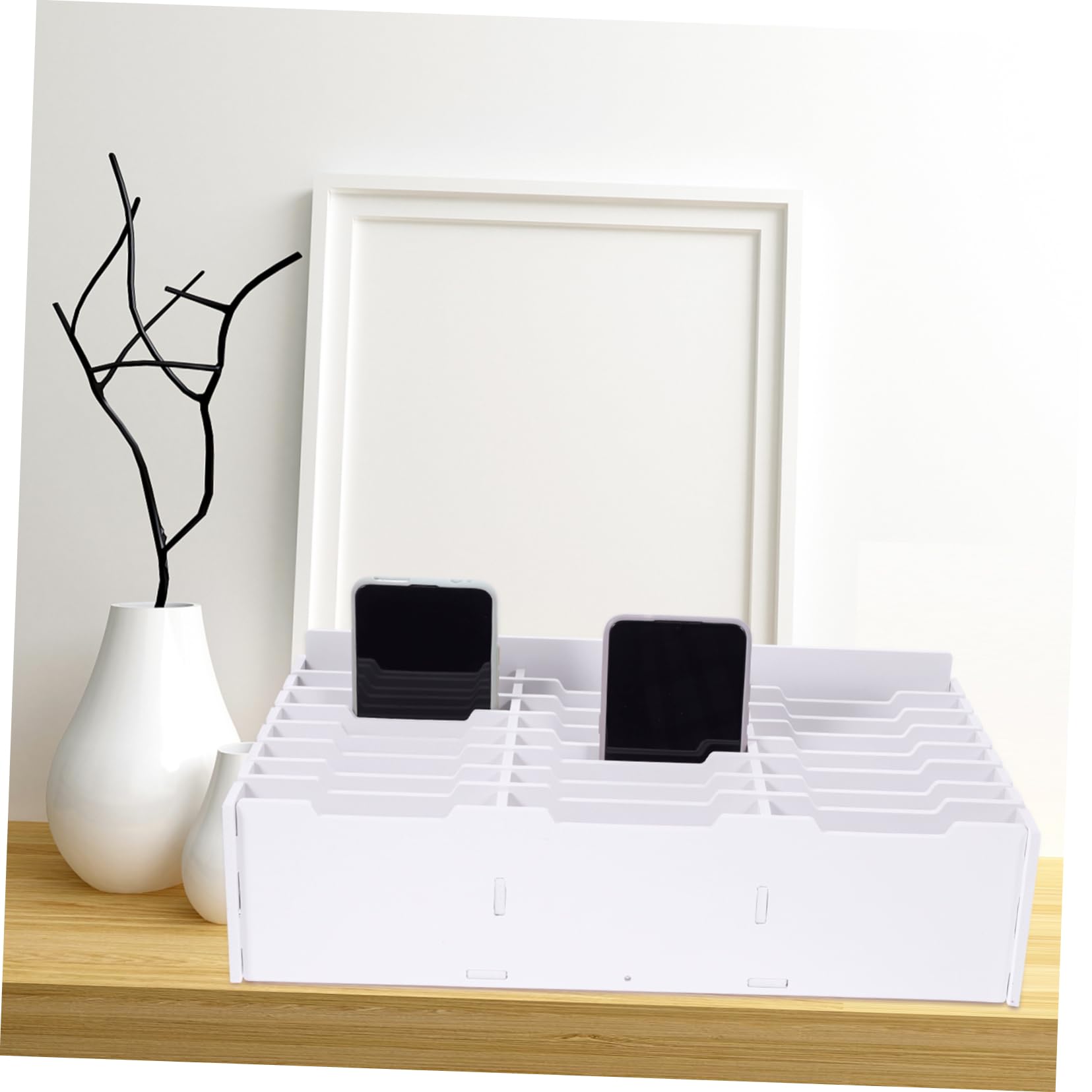 POPETPOP Caja de Almacenamiento Múltiples Compartimentos para Teléfonos Móviles Organizador de Escritorio para Aulas y Oficinas Estuche Dividido Resistente y Duradero para y Exhibición de