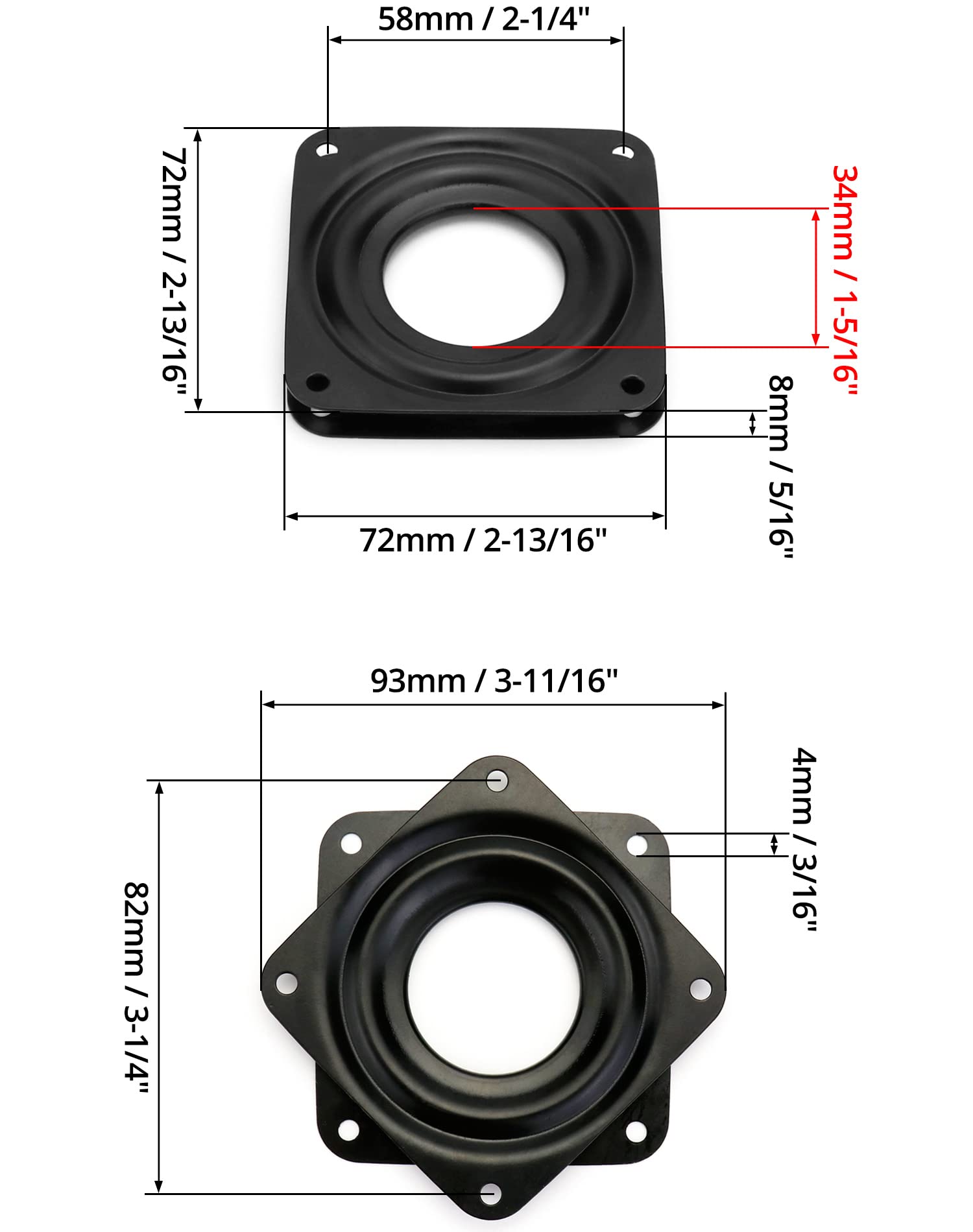 QWORK 4-częściowe łożysko kulkowe gramofonu, 3"/72mm, obrotnica 360 stopni do ekspozycji półek, mebli, szafek RTV, półek kuchennych