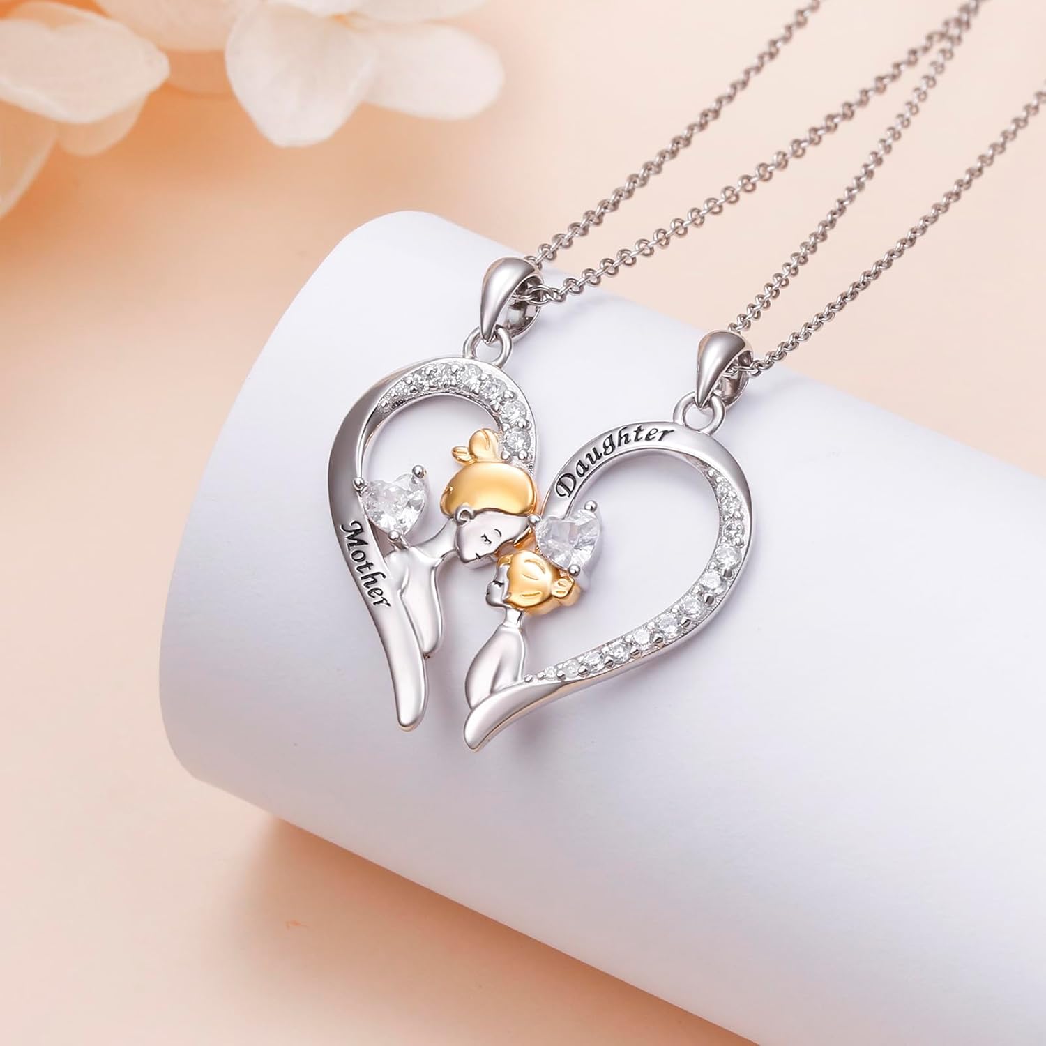 Mother Daughter Necklaces 925 Sterling Silver Rose/Sunflower/Sun moon Heart Matching Pendant Family Jewelry Mom and Daughter Gift for Mom Mothers Day Birthday Present - Image 3