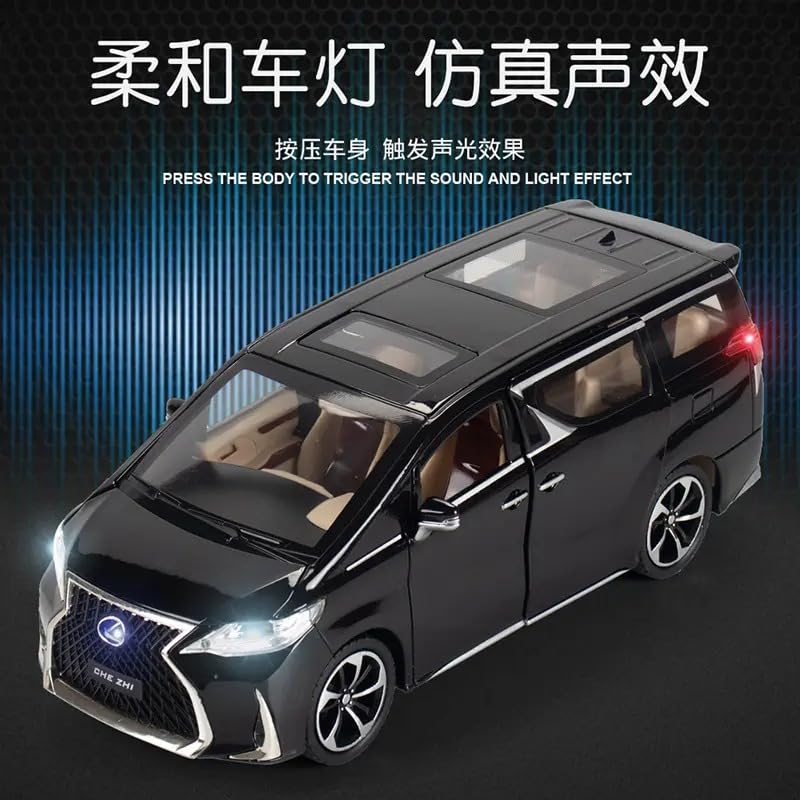 Image of FEXXA 🏎️ Exclusive Alloy Metal Pull Back Die-cast Car Model with Sound Light Mini Auto Toy for Kids Metal Model Toy Car with Sound and Light (1.24 Scale Lexus LM300-BLACK)