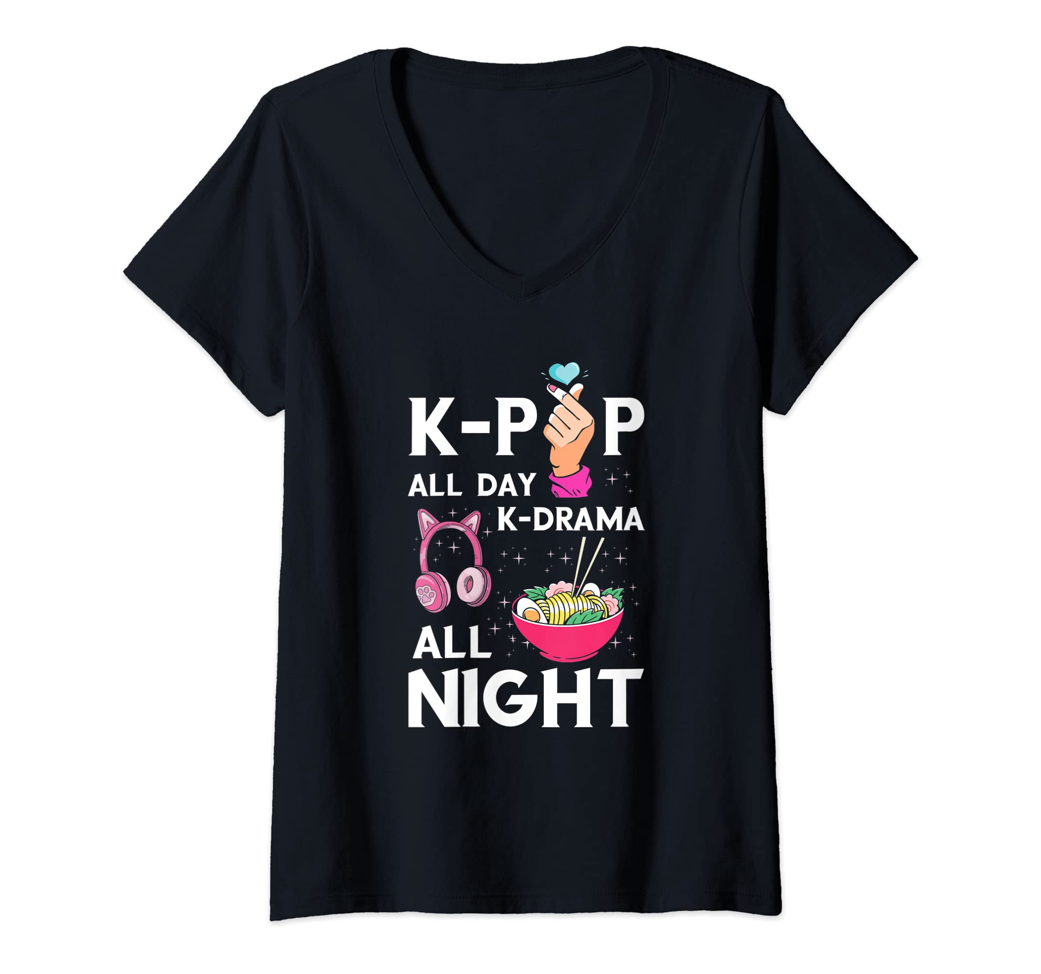 Womens K-Pop All Day Korean Drama K-Pop Food Ramen K-Pop Music V-Neck T-Shirt