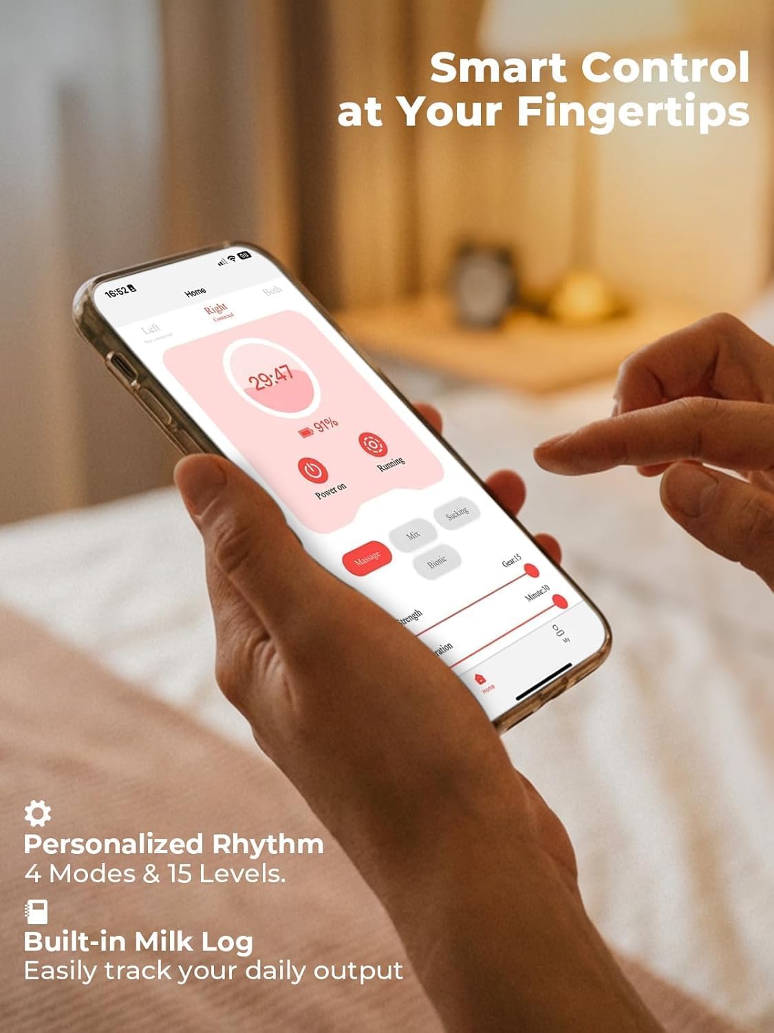 Hands Free Breast Pump Comfortable, Painless Strong Suction Power Rechargeable Electric Breast Pump Smart App Wearable Pump Leakproof 4 Modes Levels Wireless Pump for Driving Office Yoga Sleeping