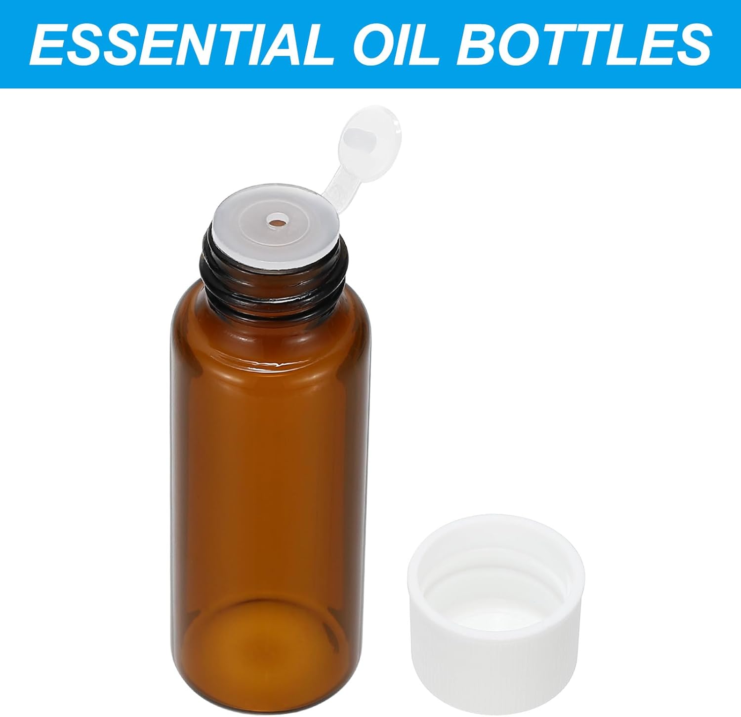 10ml Essential Oil Bottles, 8 Pack Amber Glass Bottles with Orifice Reducer Sample Vial Slim Screw Cap Storage Vials Container, White