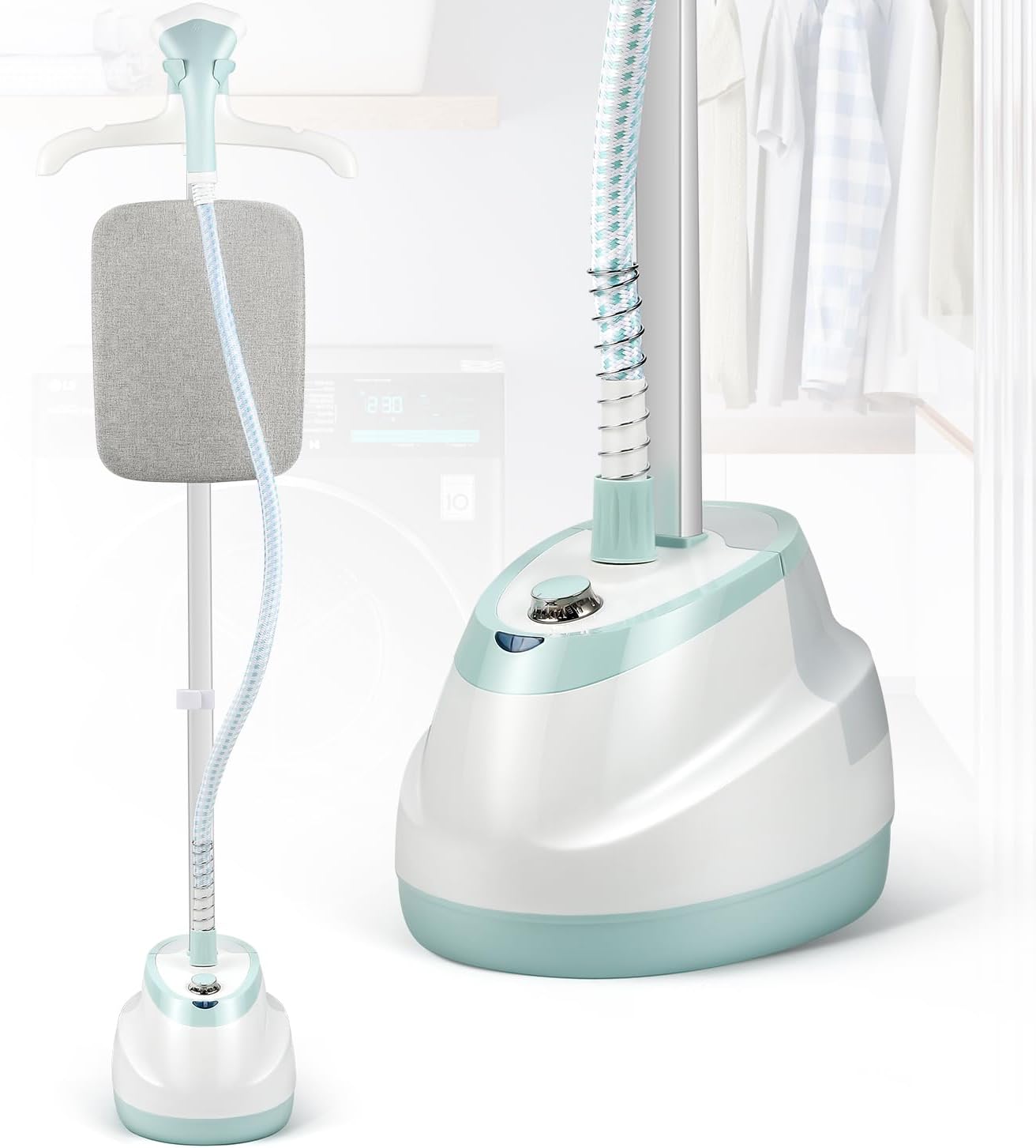 Garment Steamer for Clothes Standing Flat Hanging Ironing Suitable for All Fabric Types, Rapid Heats in 25s for 1 Hour Continuous Steam, with Garment Hanger, Ironing Board, Ironing Gloves