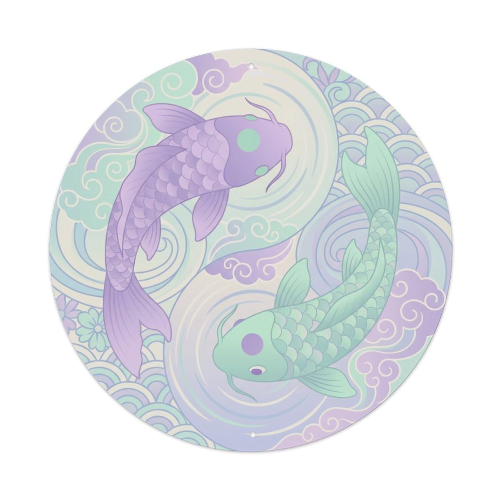 Metal Tin Sign Tai Chi Koi Fish Lavender Mint Art