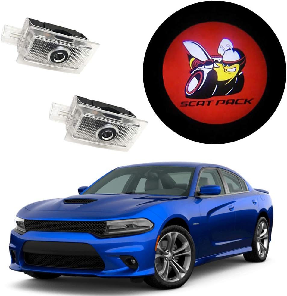 Never Fade Door Puddle Light Logo for Dodge Charger 2012~Present Magnum 2005-2008 Projector Ghost Shadow Courtesy Step Lights (3. Red Scat Pack Emblem for Charger)