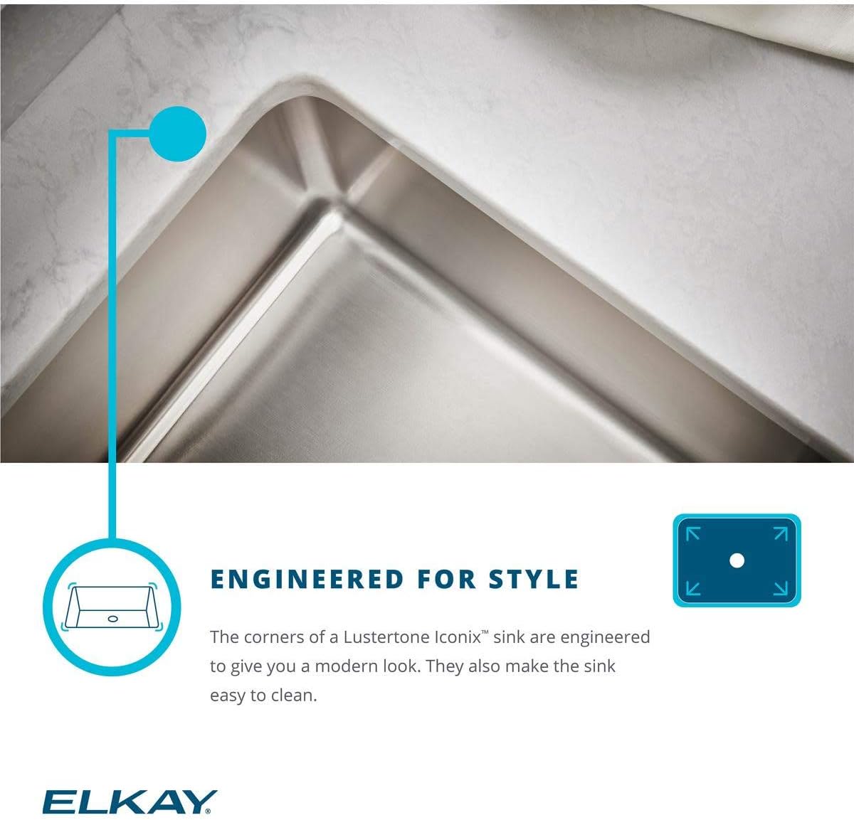 Elkay Lustertone Iconix ELUHH2115TPD Single Bowl Undermount Stainless Steel Sink with Perfect Drain