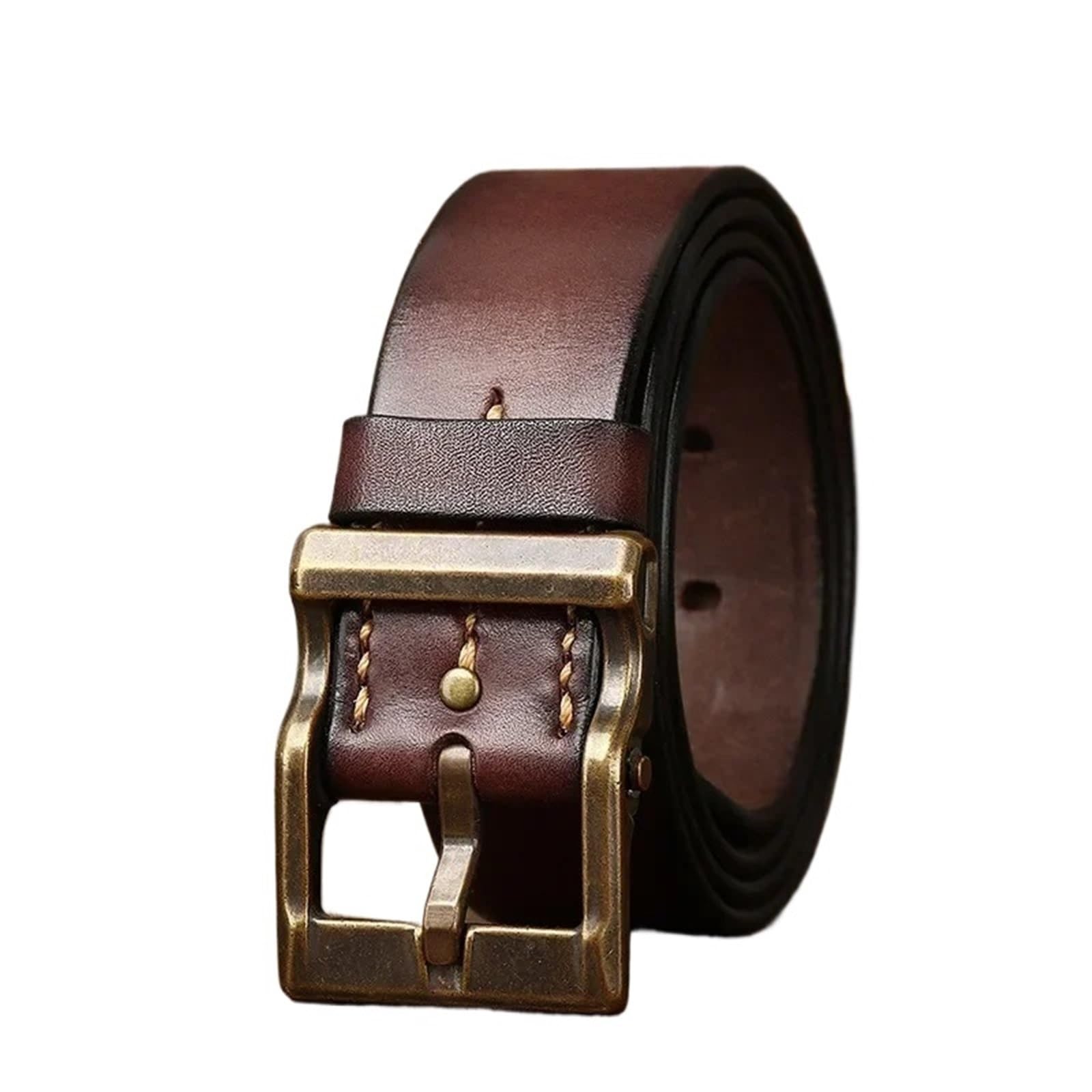 LUOHANUS 1 Pcs Black 3.9CM Thickened Cowhide Leather for Men Jeans Buckle Belts Cowboy Waistband Male(Brown,115CM)