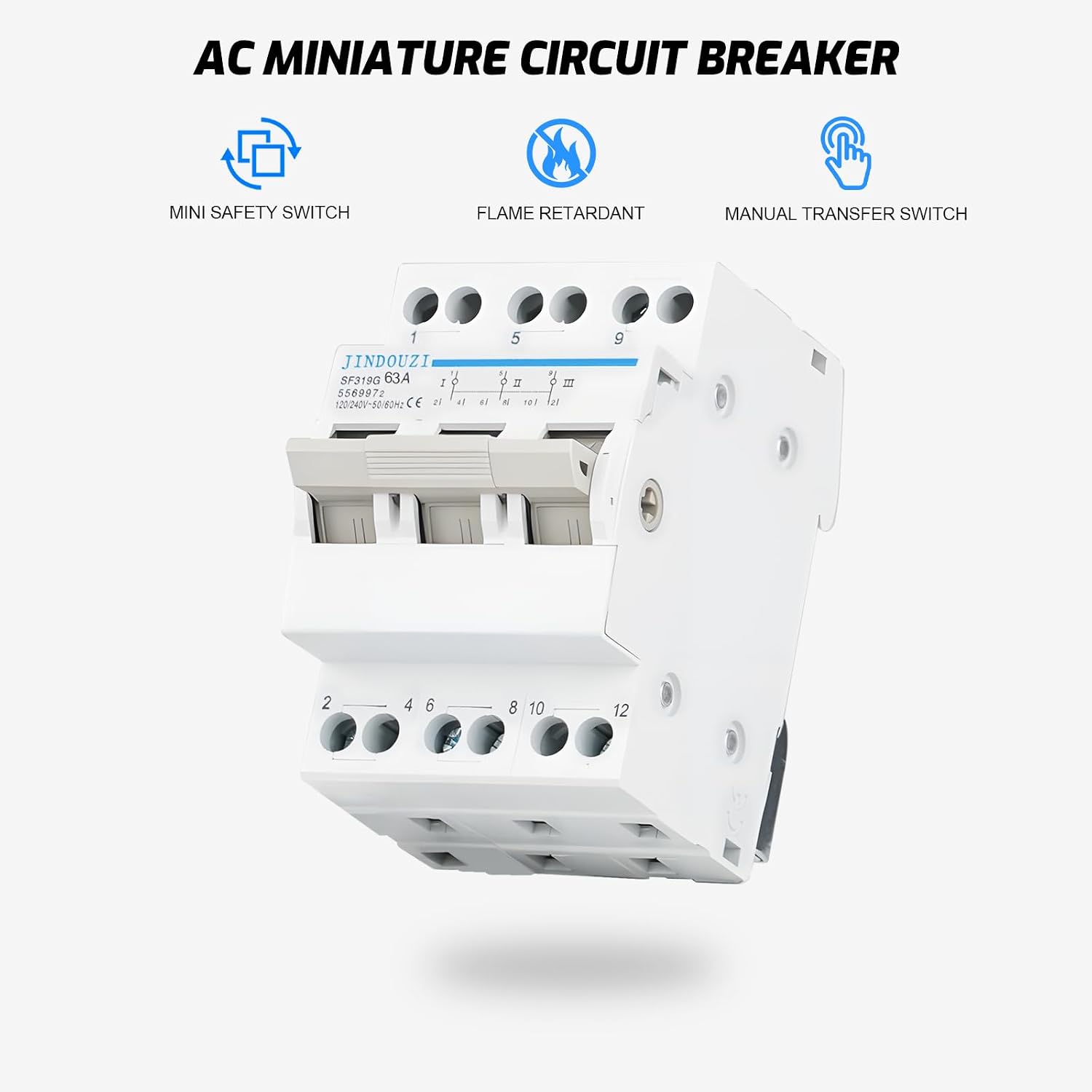 Mini Manual Transfer Switch,AC110V/240V Manual Switching, Mini Dual Power Switch for Home &Generator，Fast Switching DIN Rail Mounted Changeover Switch