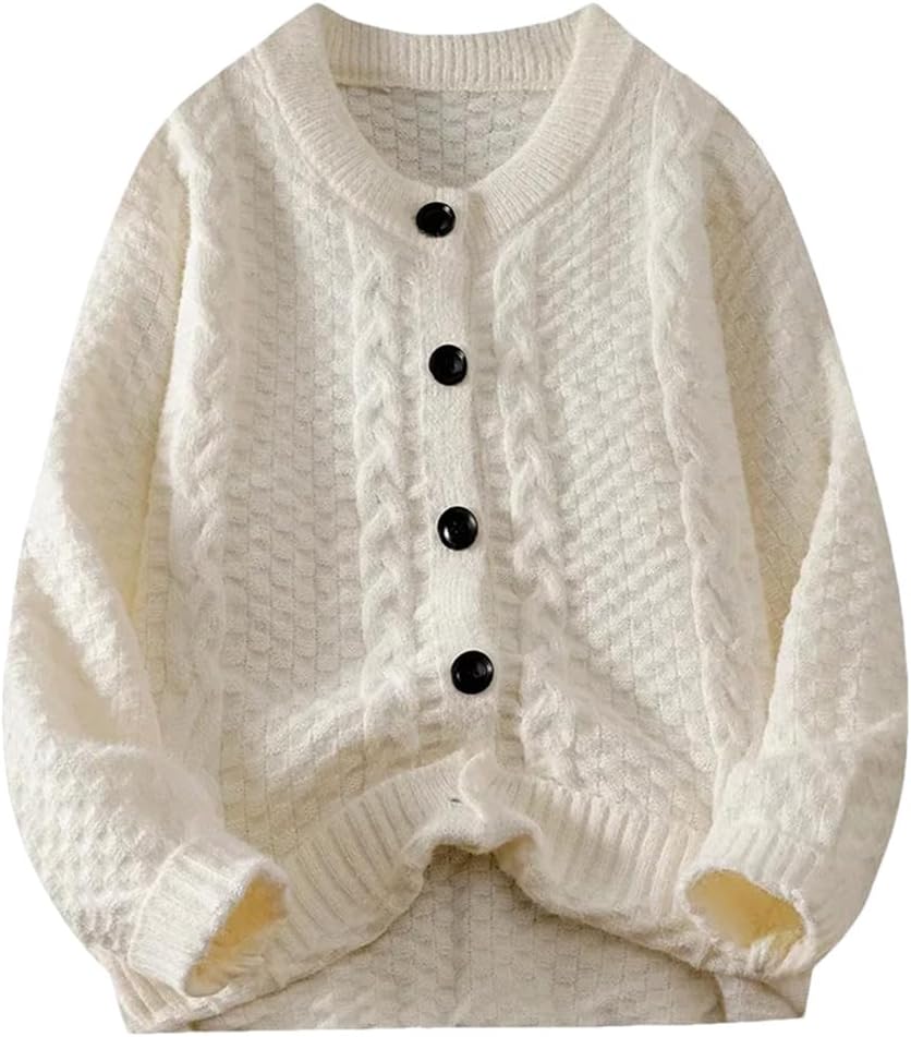 Men's Round Neck Lazy Casual Loose Sweater Cardigan Solid Color Simple Plus Size Knitted Cardigan