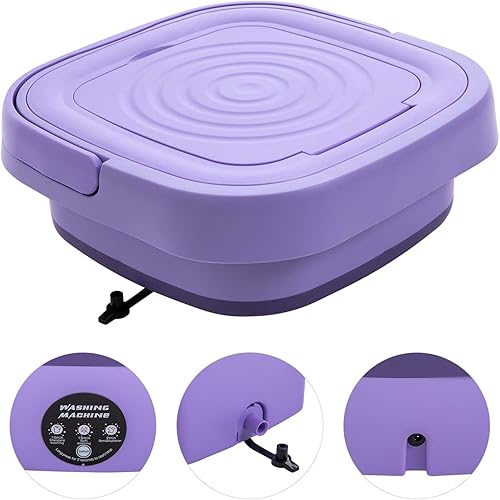 Miniatura 4 de Mini lavadora portátil de 8 litros con cesta de drenaje, lavadora eléctrica plegable para apartamentos, camping, caravana, viajes (morado)