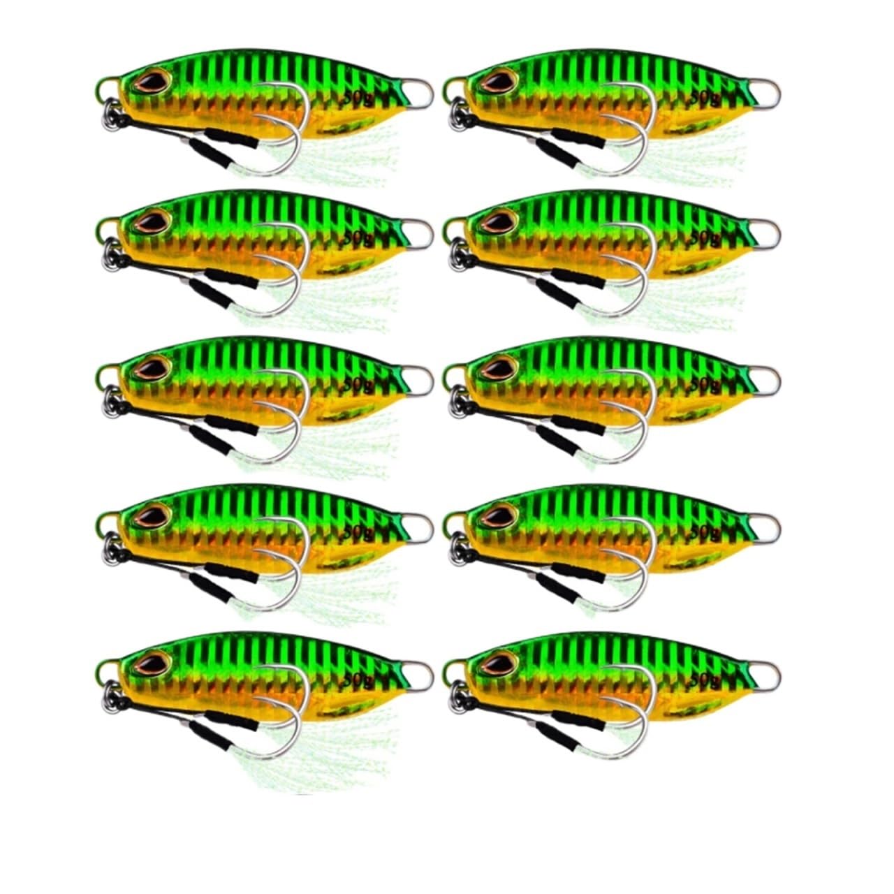 XILILHC 10 Unids/Set Metal Jig Cuchara Señuelo Cebo Artificial Shore Lento Jigging Aparejos De Pesca De Lubina 10g 15g 20g 30g 40g 50g
