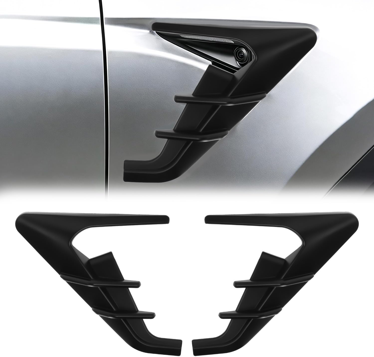 Side Fender Camera Cover Trim Compatible with 2024-2025 Tes-la Model 3 Highland & 2025-2026 Model Y Juniper, [Matte Black] Side Camera Protector Turn Signal Markers