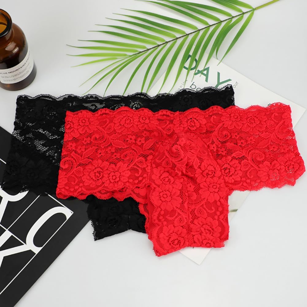 Men's Lace Underwear Sexy Low Rise Flat Angle Lace U Convex Mens Boxer Briefs