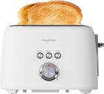 LONGDEEM Stainless Steel 2-Slice Toaster with 1.5" Extra Wide Slots, High Lift Lever, 6 Browning Settings, Bagel/Defrost/Cancel Modes, Removable Crumb Tray, Compact Breakfast Kitchen Appliance – White