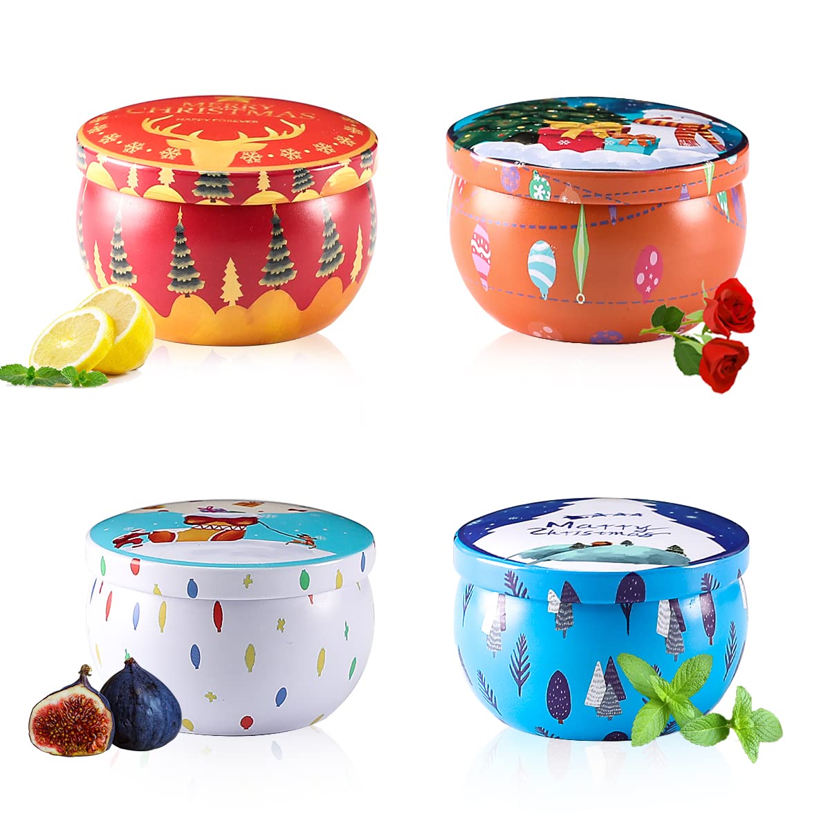 CBHTR Christmas Scented Candles Gifts for Women, Aromatherapy Home Scented, 2.5 oz Set of 4 Pack Portable Travel Tin Jar Candle Birthday Valentines Mother's Day Gift