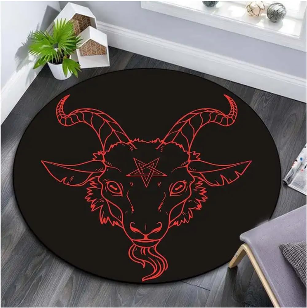 Tapis rond pentagramme inversé de 60cm lavable pour habiller le sol d'une chambre