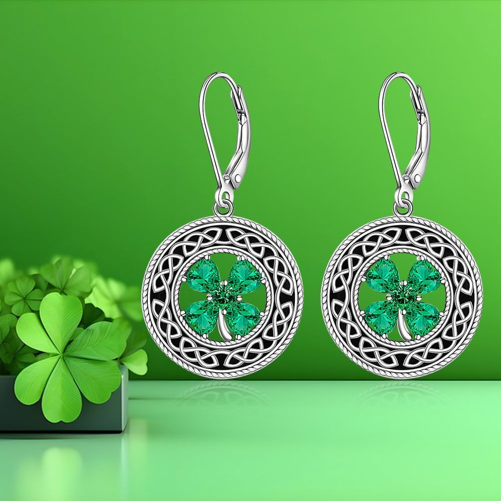 St Patricks Day Accessories Clover Earrings For Women Sterling Silver Shamrock Earrings Celtic Knot Dangle Jewelry Valentine Mothers Day Irish Shamrock Gifts - Image 3