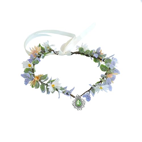 Vivivalue Coronas de elfos de hadas para mujer, diadema de flores, tocado floral, bosque, elfo, círculo, Halloween, renacentista, boda, novia,