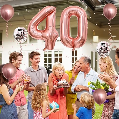 Image of 40th Birthday Balloons Rose Gold, 40th Birthday Decoration for Women with Large Foil 40 Number Balloons 12 Inch Rose Gold Birthday Print Confetti Balloon Metallic Balloons for 40th Birthday Decor
