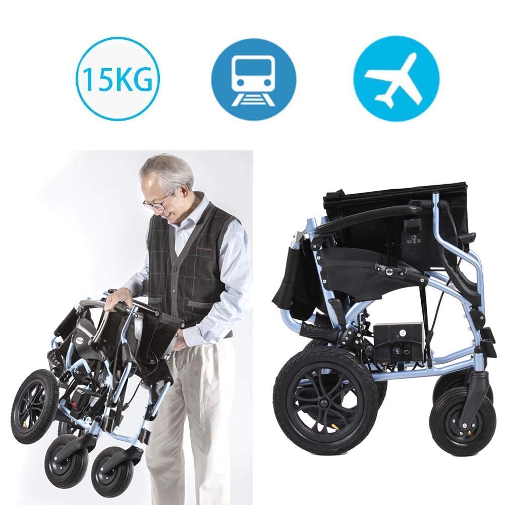 Lekki wózek inwalidzki, składany elektrycznie Powe, lekki 15 kg, szerokość siedziska 46 cm, wyjmowany fotel mobilny z baterią litową, zmotoryzowane wózki inwalidzkie