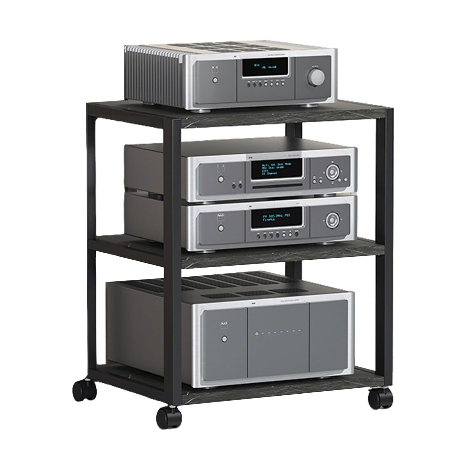 Meuble pour Enceintes HiFi et rack à roulettes noir et blanc pour équipement audio de salon