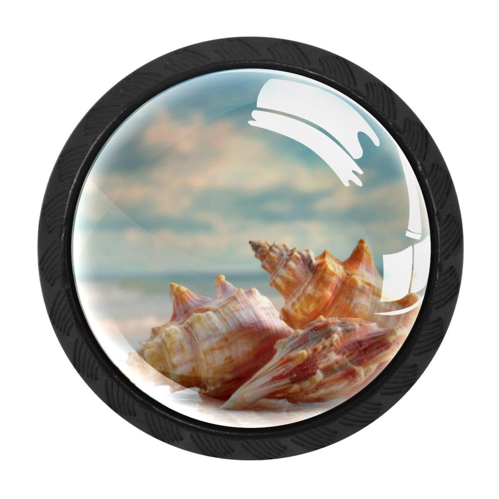 CHENZZZZ 4 Pack Conch Sea Shells Beach Sky (3) Kitchen Cabinet Knobs Drawer Knobs Dresser Knobs Matte Black Zinc Knobs Drawer Pulls Door Knobs Dresser Drawer Handles Knobs for Dresser Drawers