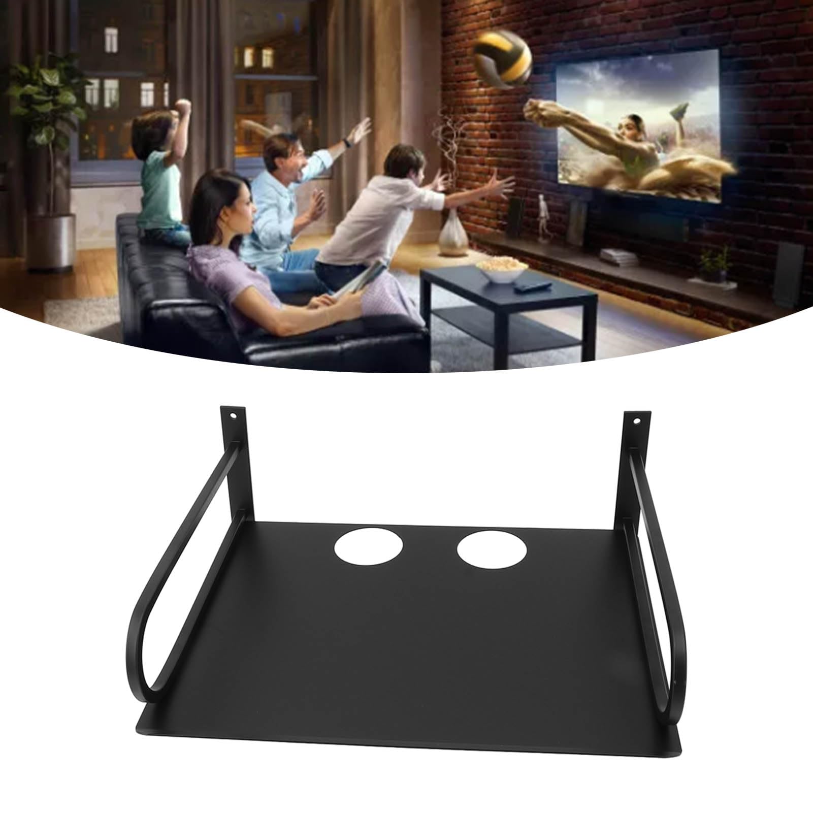 Étagère de projecteur, support de projecteur mural, étagère de projecteur flottante à fondu épais, étagère de projecteur murale en métal, bords arrondis pour boîtiers TV (noir)