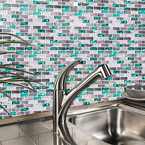 Lagute Peel And Stick Tiles Backsplash, Self Adhesive Tile Stick On Tile For Kitchen And Bathroom Wall Decor, 12" X 12", Green Emerald And Marble /10-Sheet #TOP5