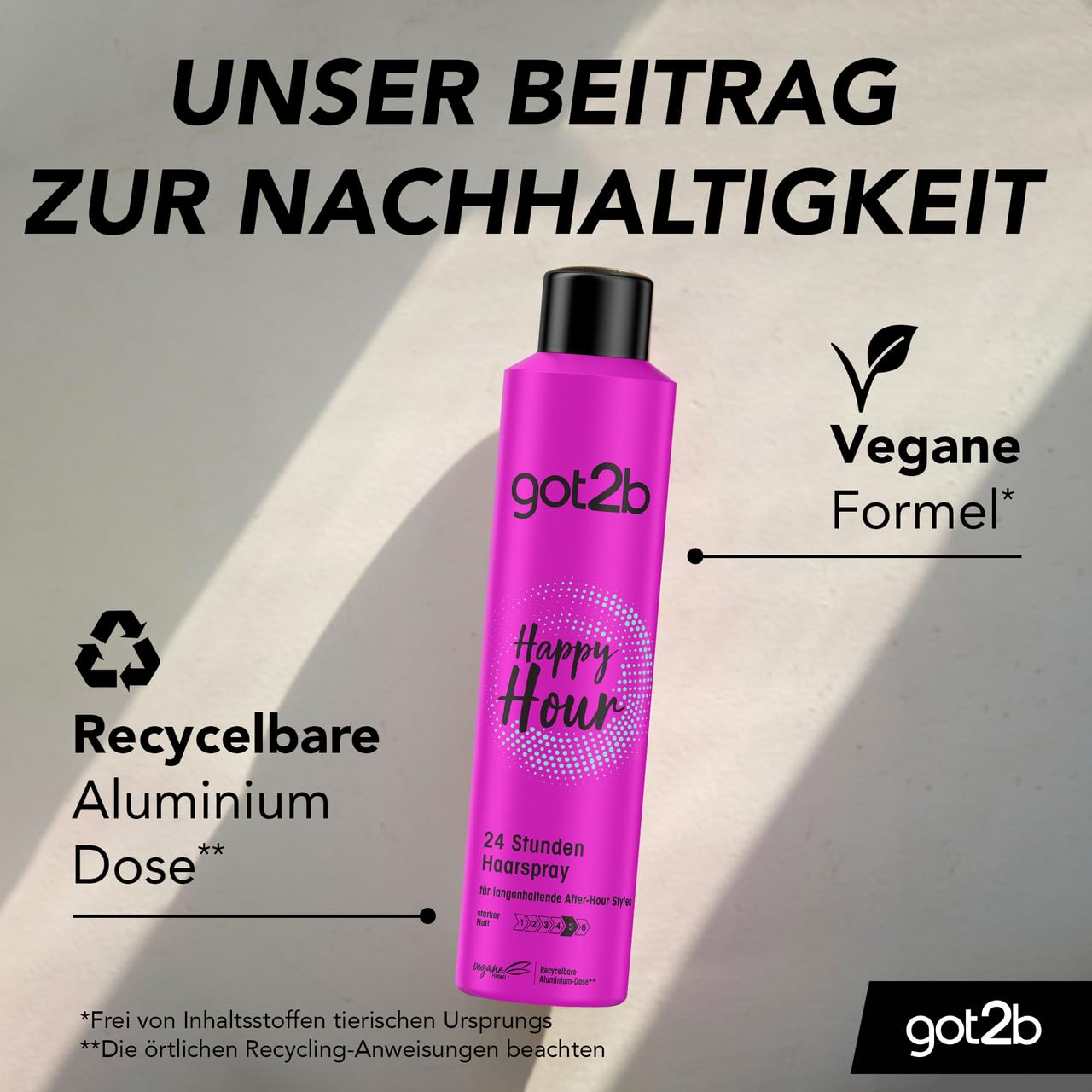 got2b Schwarzkopf Haarspray Happy Hour Halt 5 (6x 300 ml), 24 Stunden Haarspray für extremen Halt und langlebige Styles, schützt das Haar vor dem Austrocknen
