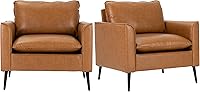 Okeysen Modern Leather Armchair Set of 2 - Oversized Mid-Century Accent Chairs for Living Room, Bedroom, Comfy Upholstered Reading Seats