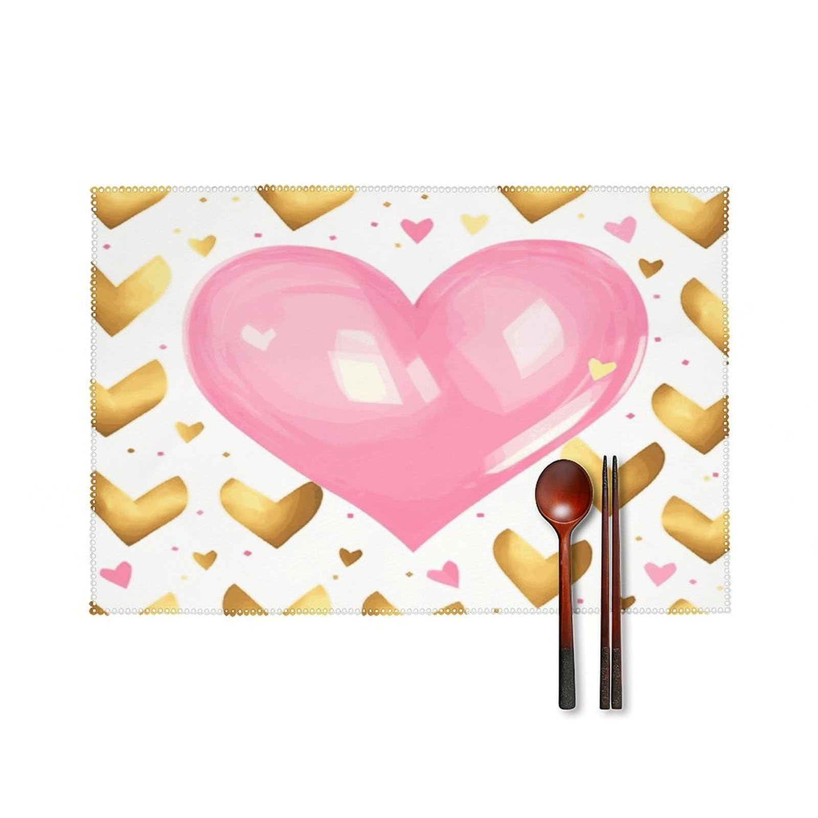 Fekiloot Style Gold Pink Heart Placemats Set Of 6,Table Mat