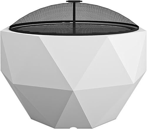 COSCO - Hoguera de leña Geo para exteriores de 25 pulgadas con cubierta de lluvia y accesorios, cerámica, color blanco